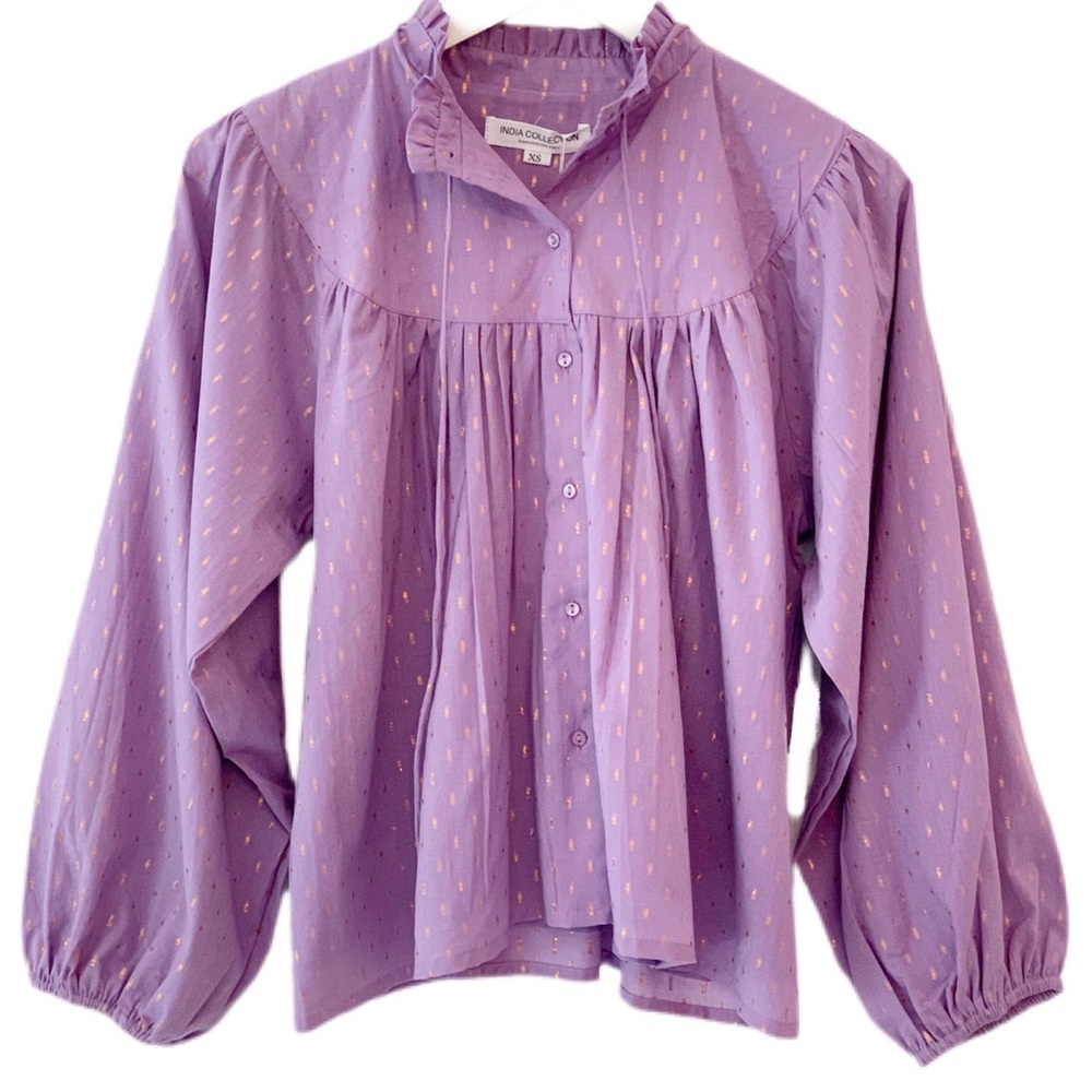 Emerson Fry India Collection Emmaline Lavender Gold Dot Blouse Size Large